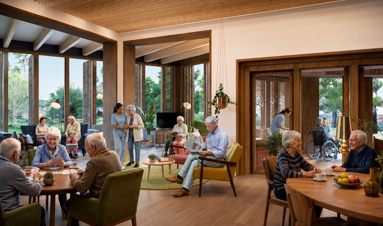 modelo de uso de activo senior living con espacios comunes